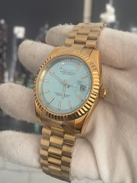 Seiko Day Date Gold & Turquoise