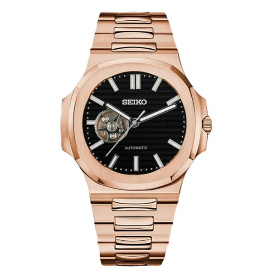 Seiko Nautilus Open Heart Rose & Black Dial
