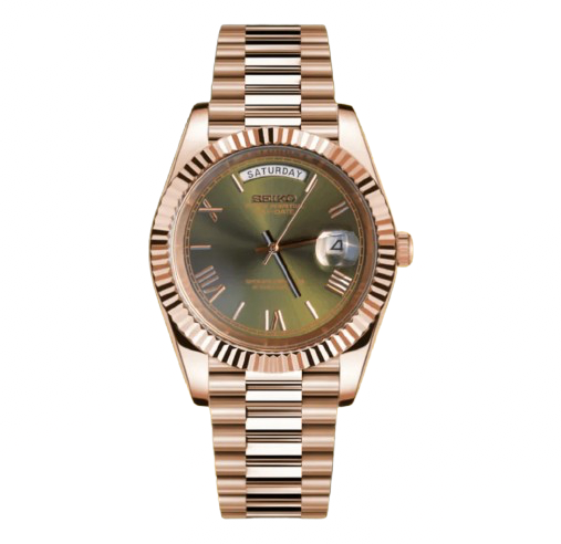 Seiko Day Date Rose Gold 'Olive' Roman Numeral dial
