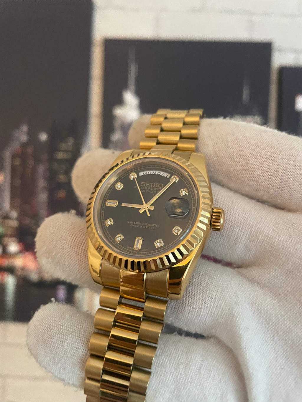 Seiko Day Date Brown Gemstone Dial