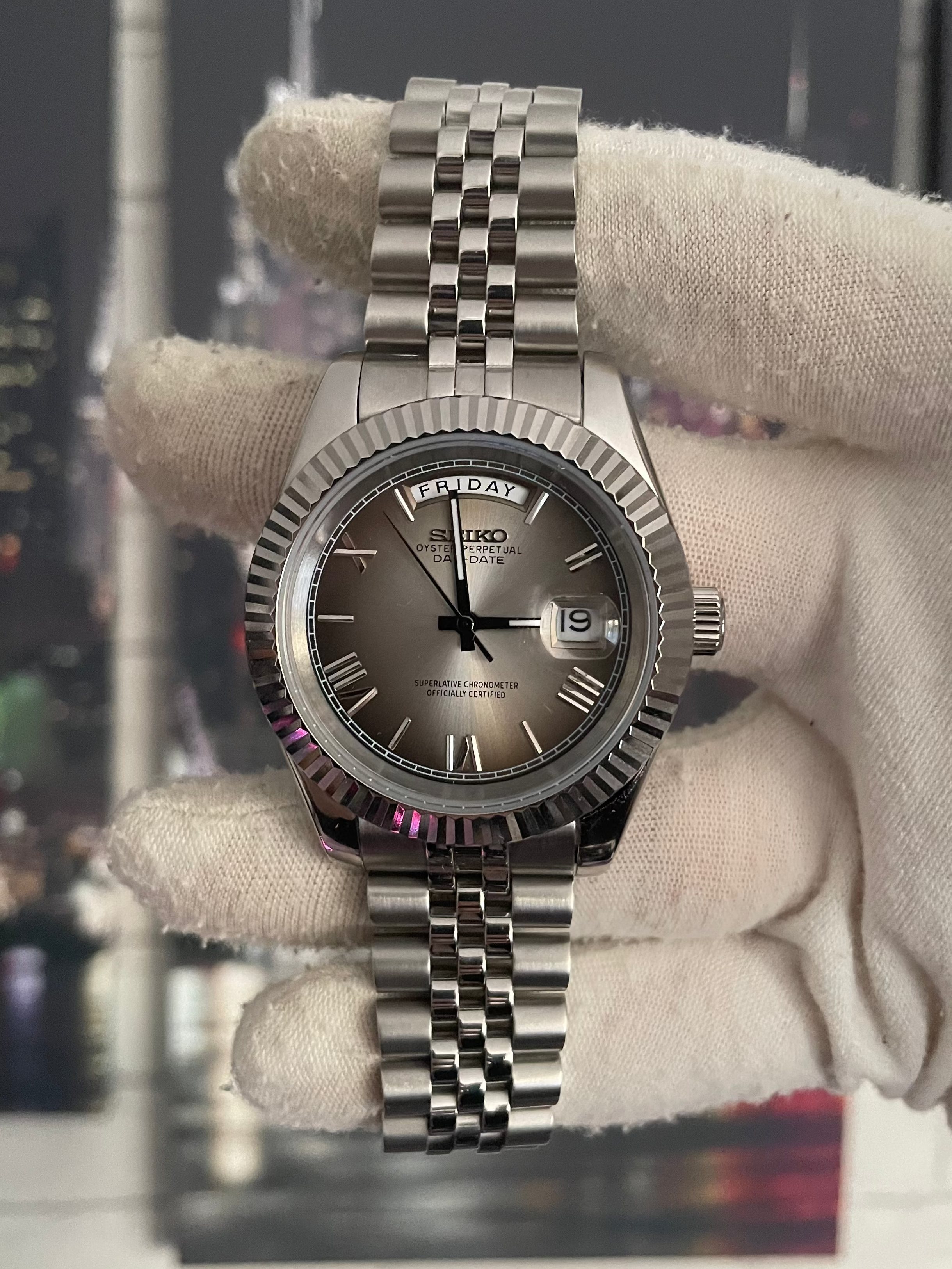 Seiko Day Date Ombre Silver & Black