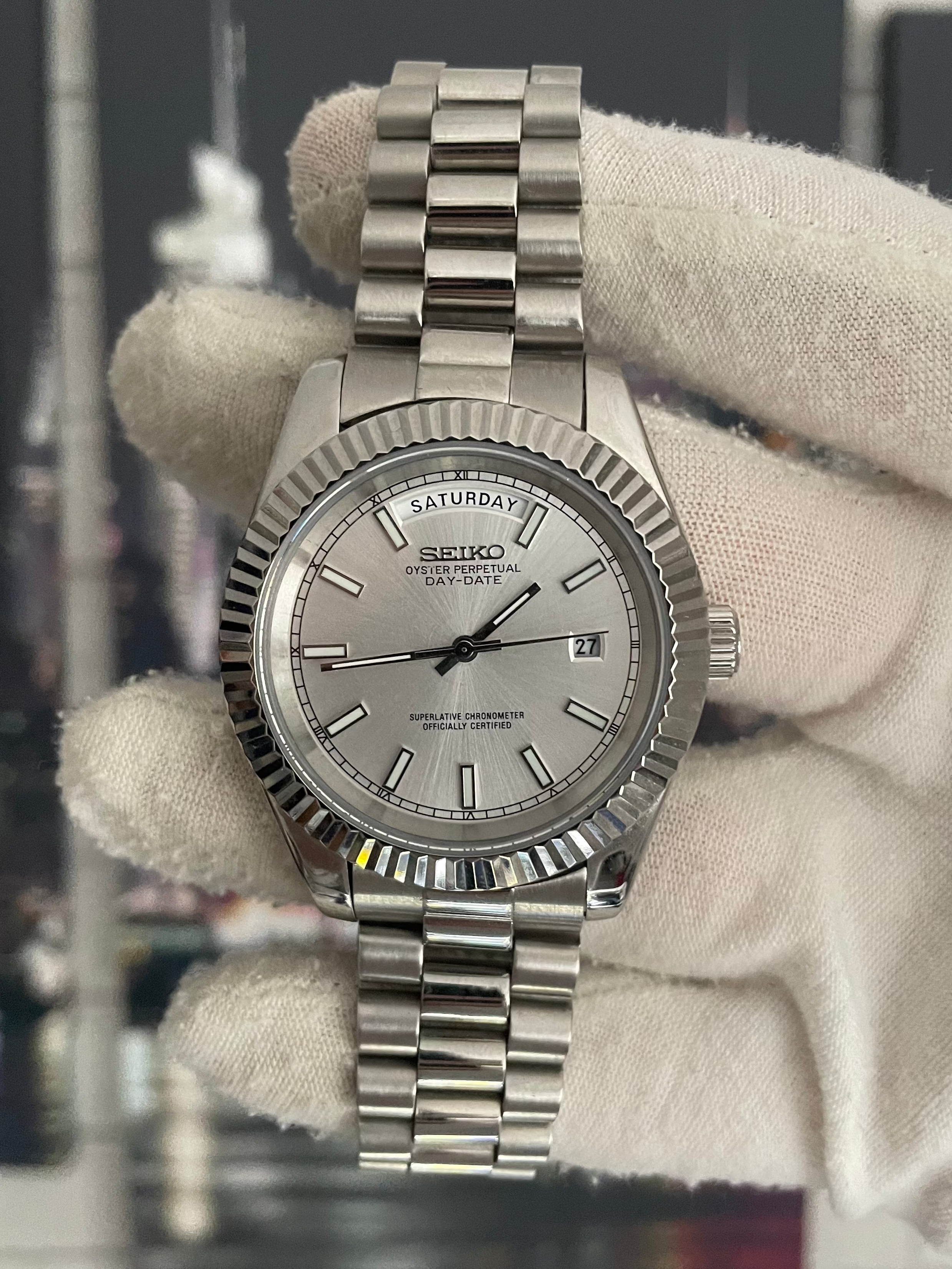 Seiko Day Date Silver Dial