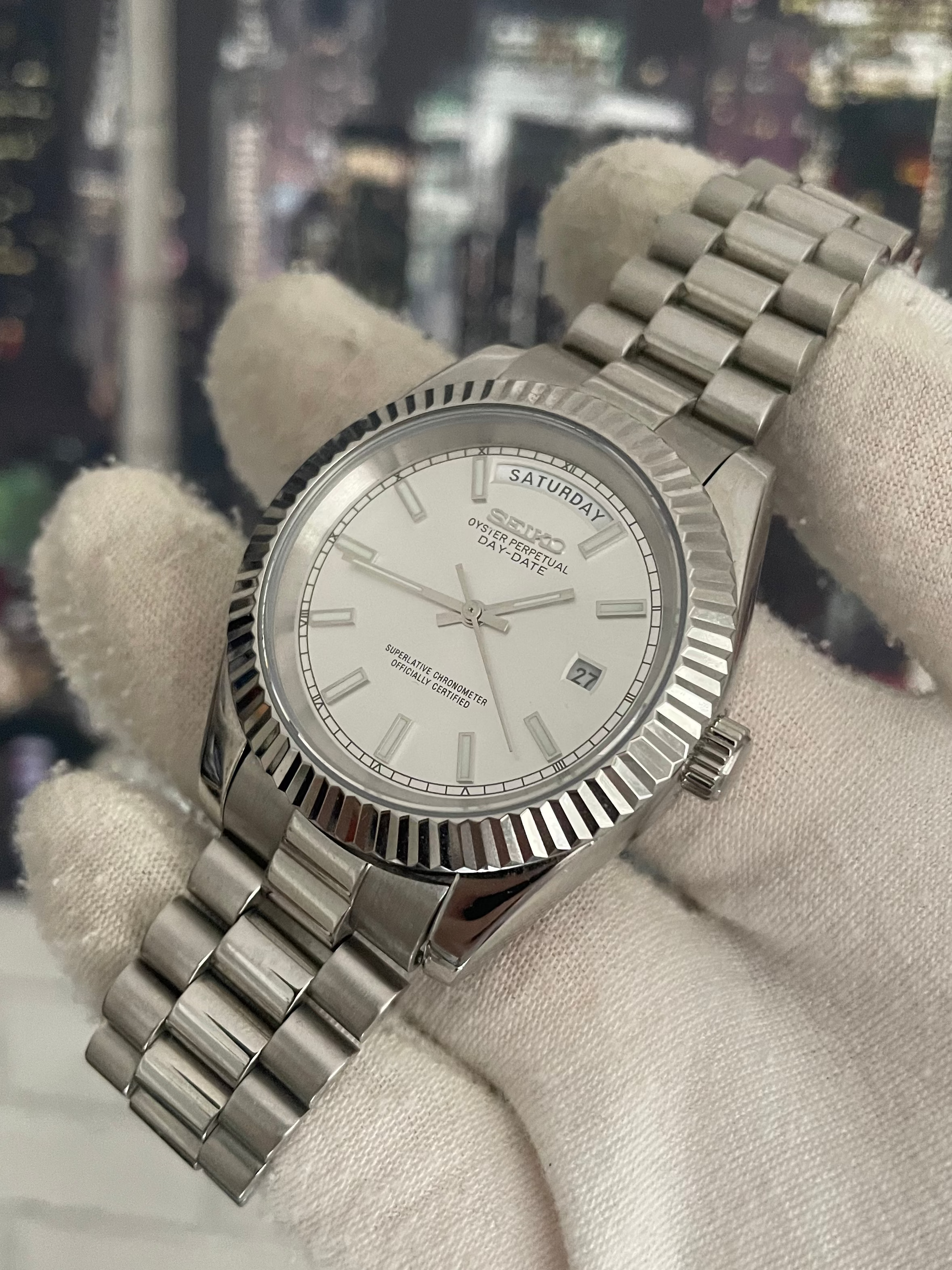 Seiko Day Date Silver Dial