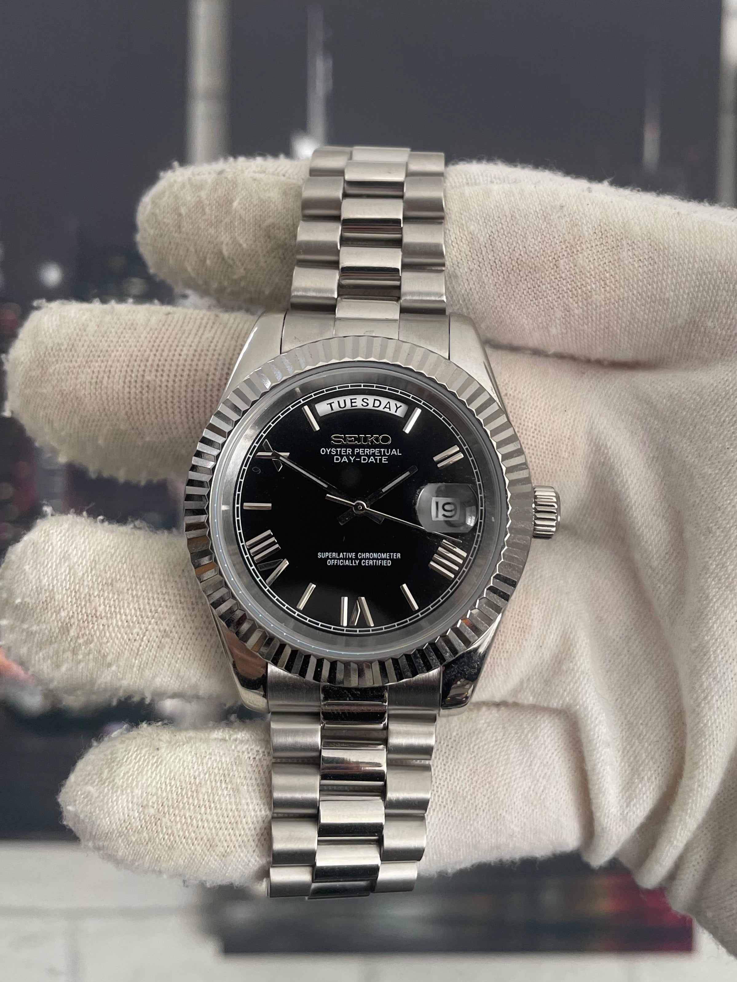 Seiko Day Date Black Roman Numeral Dial