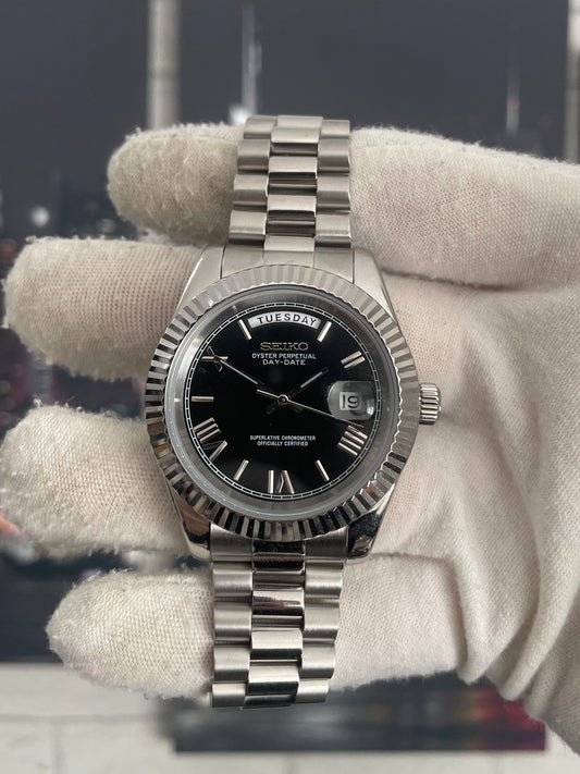Seiko Day Date Black Roman Numeral Dial