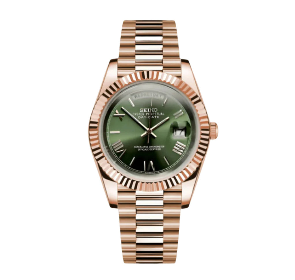 Seiko Day Date Rose Gold 'Olive' Roman Numeral dial