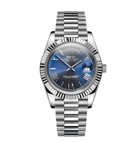 Seiko Day Date Silver & Navy 'Roman Numeral dial'