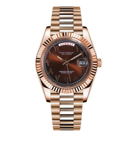 Seiko Day Date Rose Gold Arabic Chocolate Dial