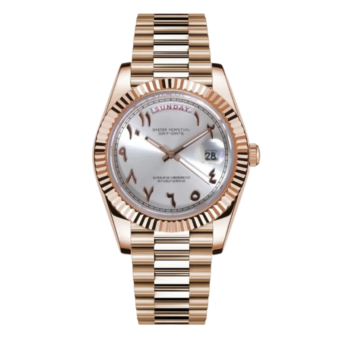 Day Date | Arabic Rose & White Mod Watch