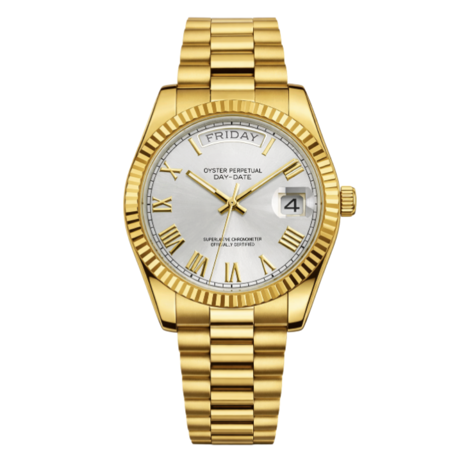 Day Date | Gold & White Roman Numeral Mod Watch